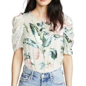 Amanda Uprichard Puff Sleeve Sheer Burnout Floral Organza Blouse Top